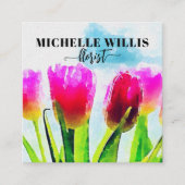 Wasserfarbenexpressionist Pink Tulips Florist Quadratische Visitenkarte (Vorderseite)