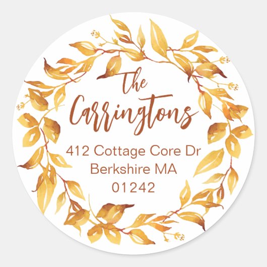Wasserfarbenfall Blätter Herbst Rücksendeadresse Runder Aufkleber (Vorderseite)