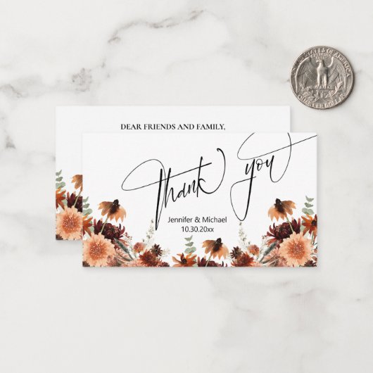 Wasserfarbenfall Blume Hochzeit danke Mitteilungskarte (Vorderseite/Rückseite Beispiel)