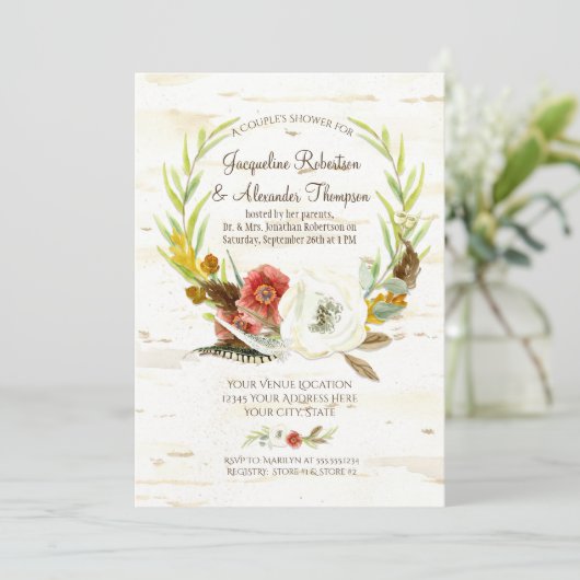 Wasserfarbenfall Boho Blumenzauber Dusche Einladung (Stehend Vorderseite)