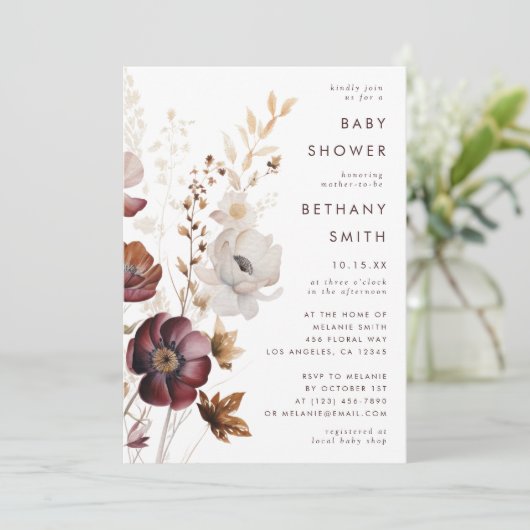 Wasserfarbenfall Floral Baby Dusche Einladung (Stehend Vorderseite)