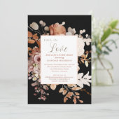 Wasserfarbenfall in der Liebe Blumenschwarzes Brau Einladung (Stehend Vorderseite)