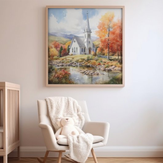 Wasserfarbenfall Kirche von Vermont Poster