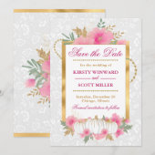Wasserfarbenfall Pink & Gold Kürbiskürbis Hochzeit Save The Date (Vorne/Hinten)