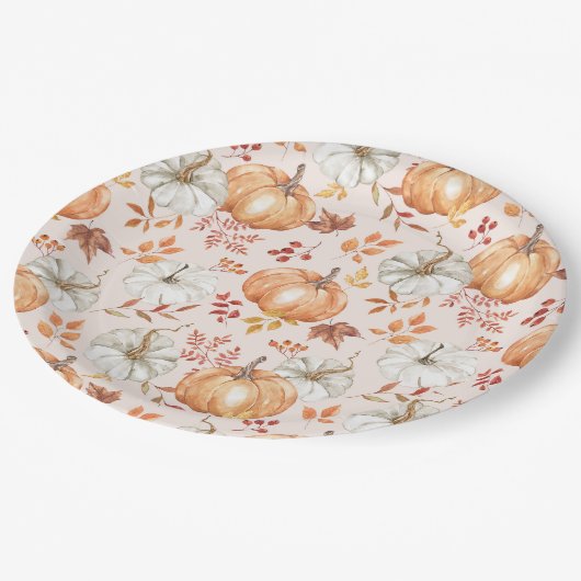 Wasserfarbenfall Pmpkins Rustikales Bauernhaus Pappteller (Schrägansicht)