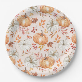 Wasserfarbenfall Pmpkins Rustikales Bauernhaus Pappteller