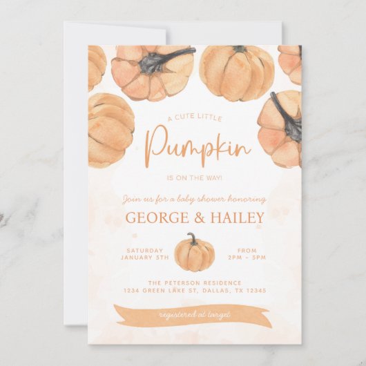 Wasserfarbenfall Pumpkin Baby Dusche Einladung (Vorderseite)