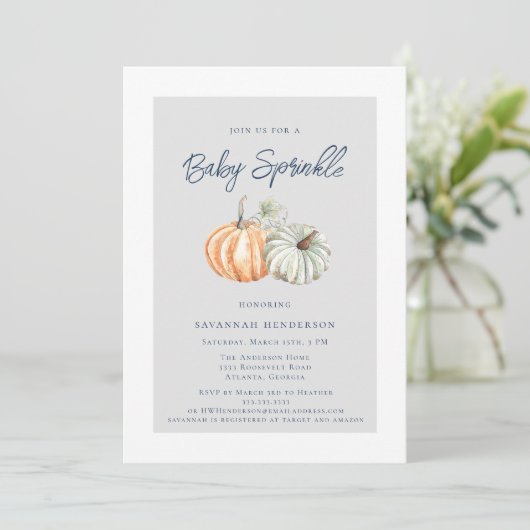 Wasserfarbenfall Pumpkin Sprinkle Babydusche Einladung (Stehend Vorderseite)