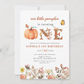 Wasserfarbenfall Pumpkin Wildblume 1. Geburtstag Einladung (Vorderseite)
