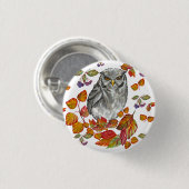 Wasserfarbenfall schöne Eule und Blätter Button (Vorne & Hinten)