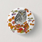 Wasserfarbenfall schöne Eule und Blätter Button (Vorderseite)