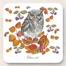 Wasserfarbenfall schöne Eule und Blätter Getränkeuntersetzer