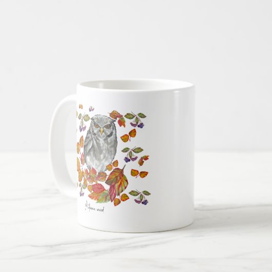 Wasserfarbenfall schöne Eule und Blätter Kaffeetasse (Vorderseite Links)