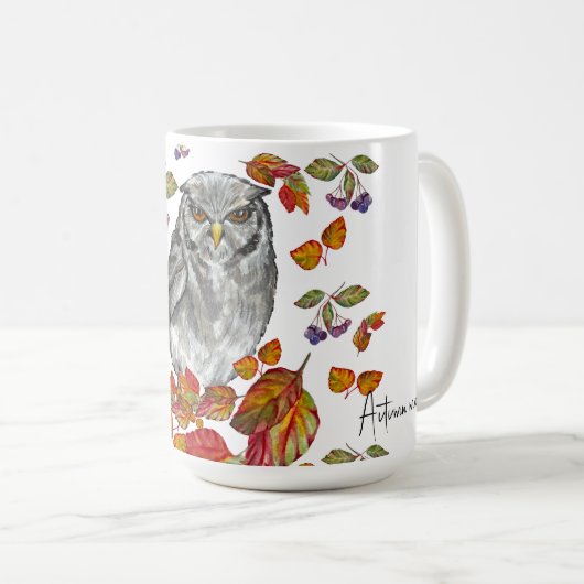 Wasserfarbenfall schöne Eule und Blätter Kaffeetasse (VorderseiteRechts)