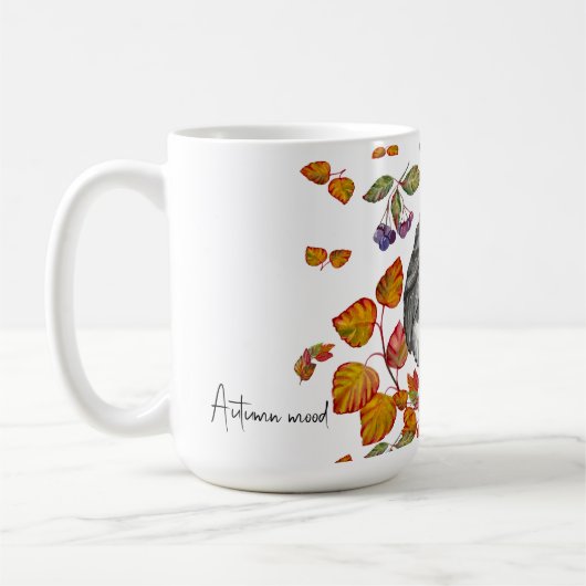 Wasserfarbenfall schöne Eule und Blätter Kaffeetasse (Links)