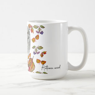 Wasserfarbenfall schöne Eule und Blätter Kaffeetasse