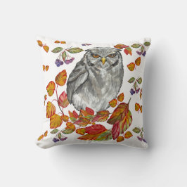 Wasserfarbenfall schöne Eule und Blätter Kissen