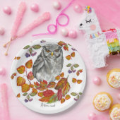 Wasserfarbenfall schöne Eule und Blätter Pappteller (Party)