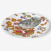 Wasserfarbenfall schöne Eule und Blätter Pappteller (Schrägansicht)