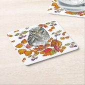 Wasserfarbenfall schöne Eule und Blätter Rechteckiger Pappuntersetzer (angewinkelt)