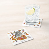 Wasserfarbenfall schöne Eule und Blätter Rechteckiger Pappuntersetzer (Vor Ort)