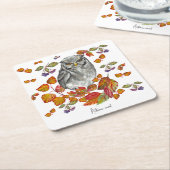 Wasserfarbenfall schöne Eule und Blätter Rechteckiger Pappuntersetzer (angewinkelt)