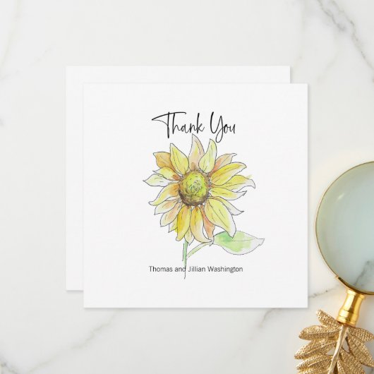 Wasserfarbenfall Sonnenblumen Custom Danke Karte (Vorderseite/Rückseite Beispiel)