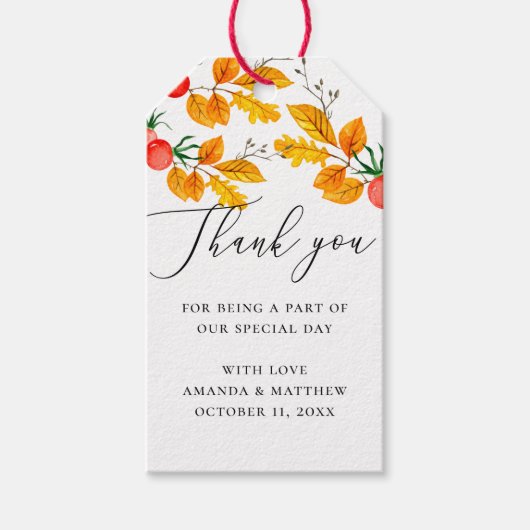 Wasserfarbenfall Waldland Blattwerk Hochzeit danke Geschenkanhänger (Vorderseite)