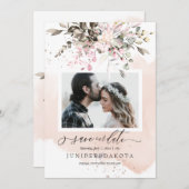 Wasserfarbenfallen Foliage Blush Pink Dusty Rose Einladung (Vorne/Hinten)