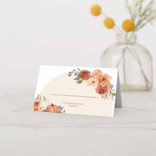 Wasserfarbenfallen Pumpen Orange Autumn Floral Bur Platzkarte (Vorderseite)