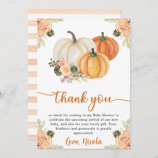 Wasserfarbenfallen Pumpkin und Cactus Baby Shower Dankeskarte (Vorne/Hinten)