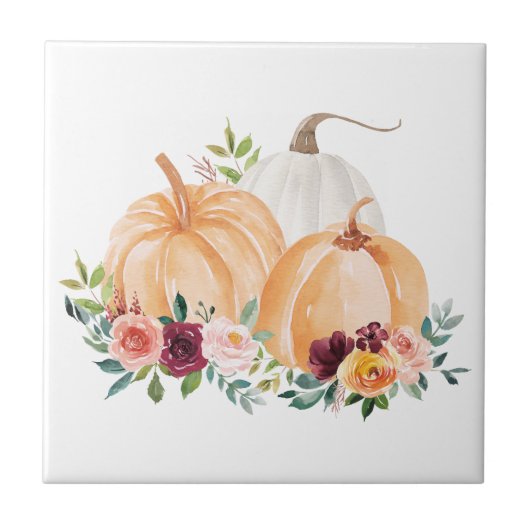 Wasserfarbenfallen Pumpkins Boho Blume Fliese (Vorderseite)