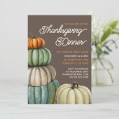 Wasserfarbenfallen Pumpkins Erntedank Dinner Einladung (Stehend Vorderseite)