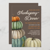 Wasserfarbenfallen Pumpkins Erntedank Dinner Einladung (Vorne/Hinten)
