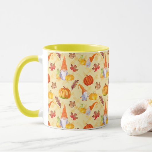 Wasserfarbenfallen, Pumpkins und Blätter Combo Tasse (Mit Donut)