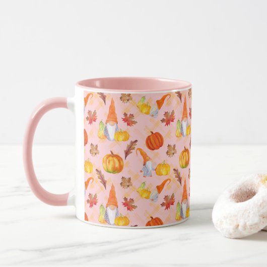 Wasserfarbenfallen, Pumpkins und Blätter Combo Tasse (Mit Donut)