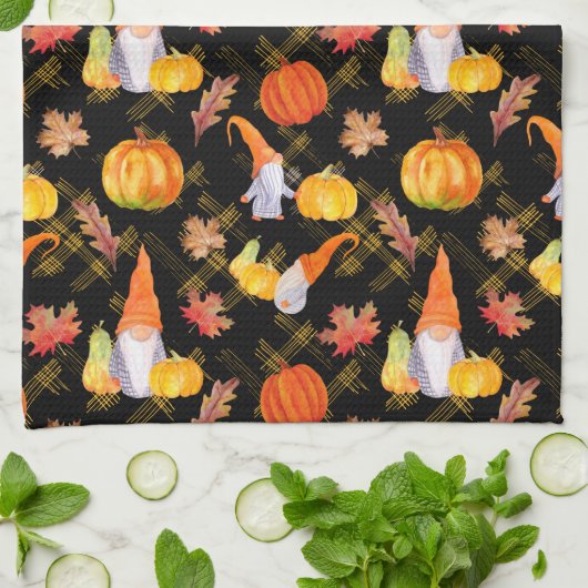 Wasserfarbenfallen, Pumpkins und Blätter Geschirrtuch (Gefaltet)