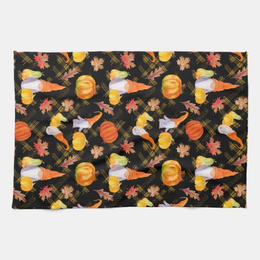Wasserfarbenfallen, Pumpkins und Blätter Geschirrtuch (Horizontal)