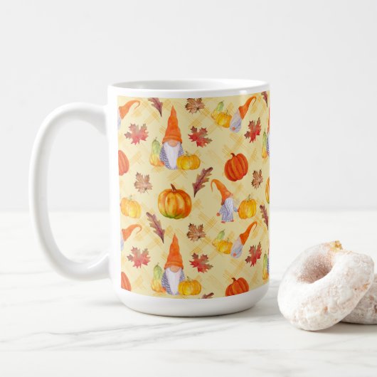 Wasserfarbenfallen, Pumpkins und Blätter Kaffeetasse (Mit Donut)