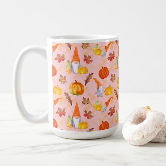 Wasserfarbenfallen, Pumpkins und Blätter Kaffeetasse (Mit Donut)