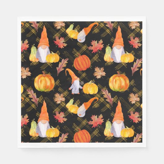 Wasserfarbenfallen, Pumpkins und Blätter Serviette (Vorderseite)