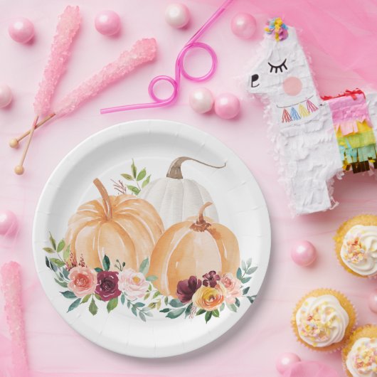 Wasserfarbenfallen Pumpkins und Boho-Blume Pappteller (Party)