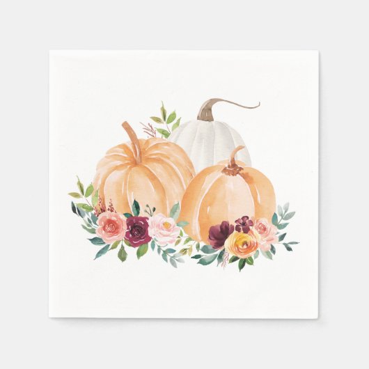 Wasserfarbenfallen Pumpkins und Boho-Blume Serviette (Vorderseite)