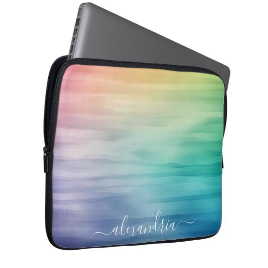 Wasserfarbenfarbenes Farbenspiel Ombre mit Namen Laptopschutzhülle (Vorne Rechts)