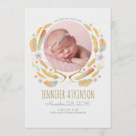 Wasserfarbenfeathers Antler Floral Boho Baby Birth Ankündigung