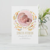 Wasserfarbenfeathers Antler Floral Boho Baby Birth Ankündigung (Stehend Vorderseite)