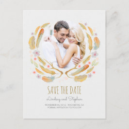 Wasserfarbenfeathers Antlers Foto Save the Date Ankündigungspostkarte