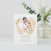 Wasserfarbenfeathers Antlers Foto Save the Date Ankündigungspostkarte (Stehend Vorderseite)