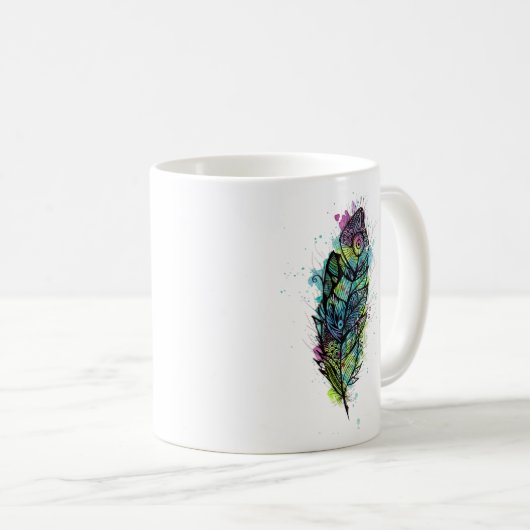 Wasserfarbenfeder Tattoo Kaffeetasse (VorderseiteRechts)