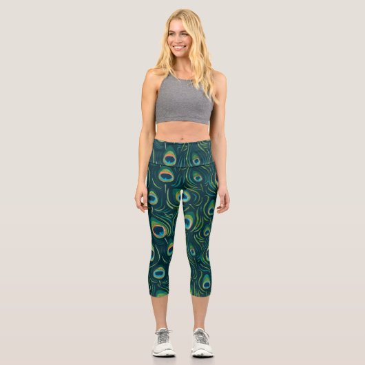 Wasserfarbenfedermuster Capri Leggings (Vorderseite)